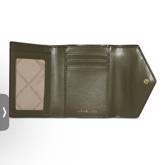 Michael Kors Olive Green Trifold Wallet with Gold Hardware MK logo NWT - Picture 5 of 7